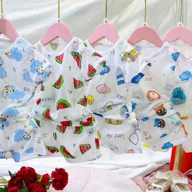 BỘ COTTON GIẤY CỘC TAY CHO BÉ 3-12 KG, GIAO MẪU NGẪU NHIÊN .