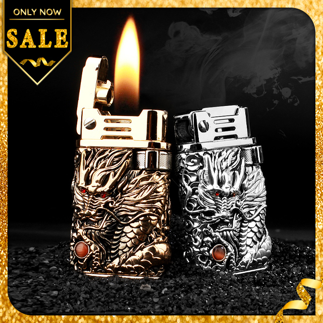 Vỏ Hột Quẹt Bật Lửa Xăng Đá Chief CF218R Đánh Đá Tự Động Hình Rồng Nổi Sang trọng - Dùng Xăng Bấc Đá Ippo Cao Cấp