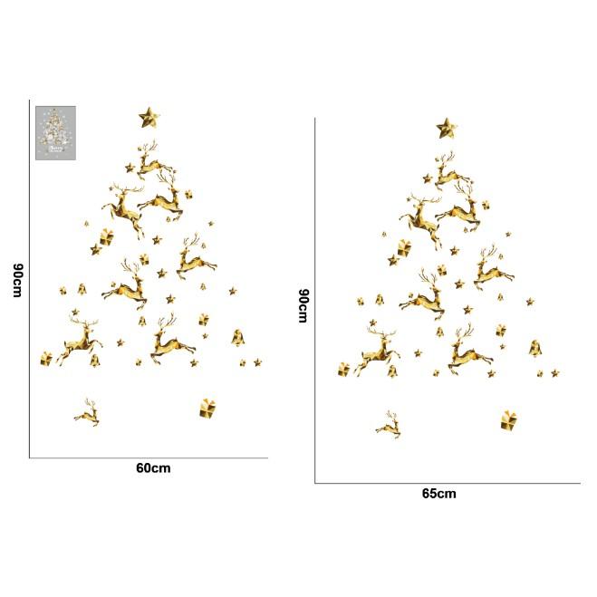 Decal trang trí Noel - Cây Thông Trắng Tuần Lộc Vàng GS010