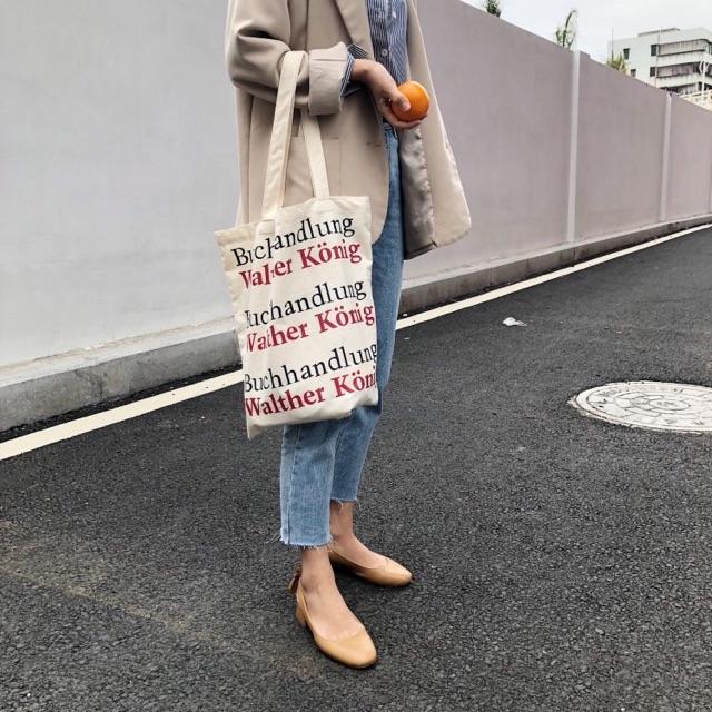 TÚI TOTE VẢI TÚI TOTE TRẮNG NGÀ VINTAGE ULZZANG STYLE HÀN QUỐC CỰC XINH DỄ PHỐI ĐỒ