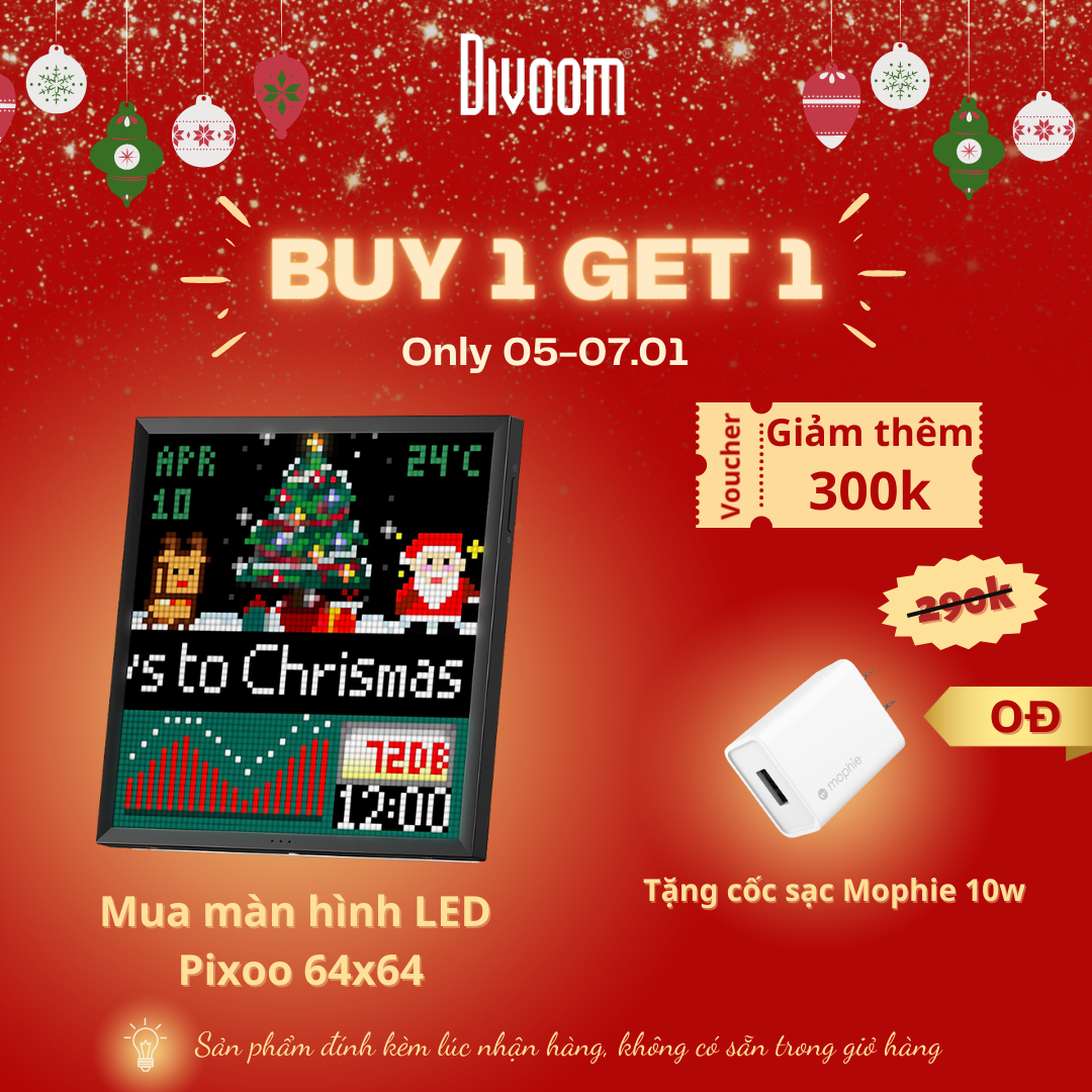 Màn hình LED Divoom Pixoo-64 64x64 pixel tích hợp App nhiều tính năng, có thể trang trí treo treo tường