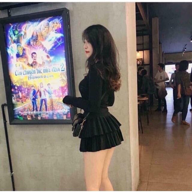 Chân váy 2 tầng xếp ly bèo_chân váy dập ly nhỏ