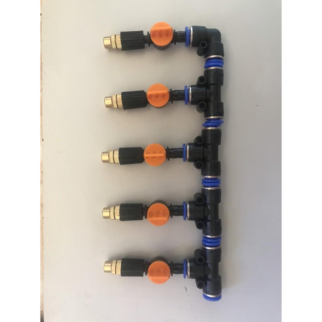 5 bộ Béc tưới cây, phun sương 1 tia đồng, có van khóa đầu béc , kết nối ống 8mm