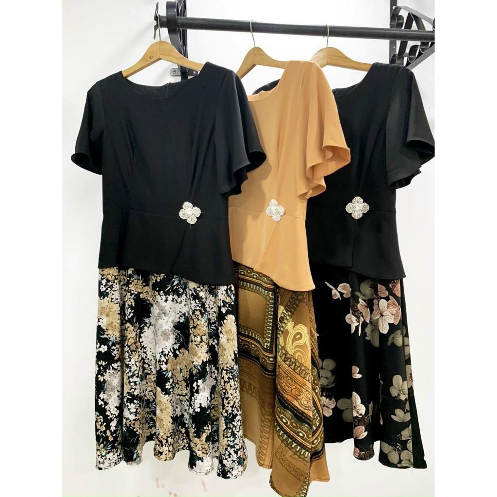 Đầm Dáng Xòe Cách Điệu Kèm Họa Tiết Hoa Thời Trang Cho Mẹ Và Bà Đi Tiệc, Đầm Trung Niên Sang Trọng