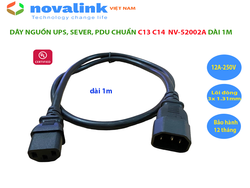 Dây nguồn UPS, PDU, Server chuẩn C13 C14 dài 1m, 1.5m, 1,8m, 2m. Lõi đồng 3 x 1.31mm, tiêu chuẩn UL - Hàng chính hãng