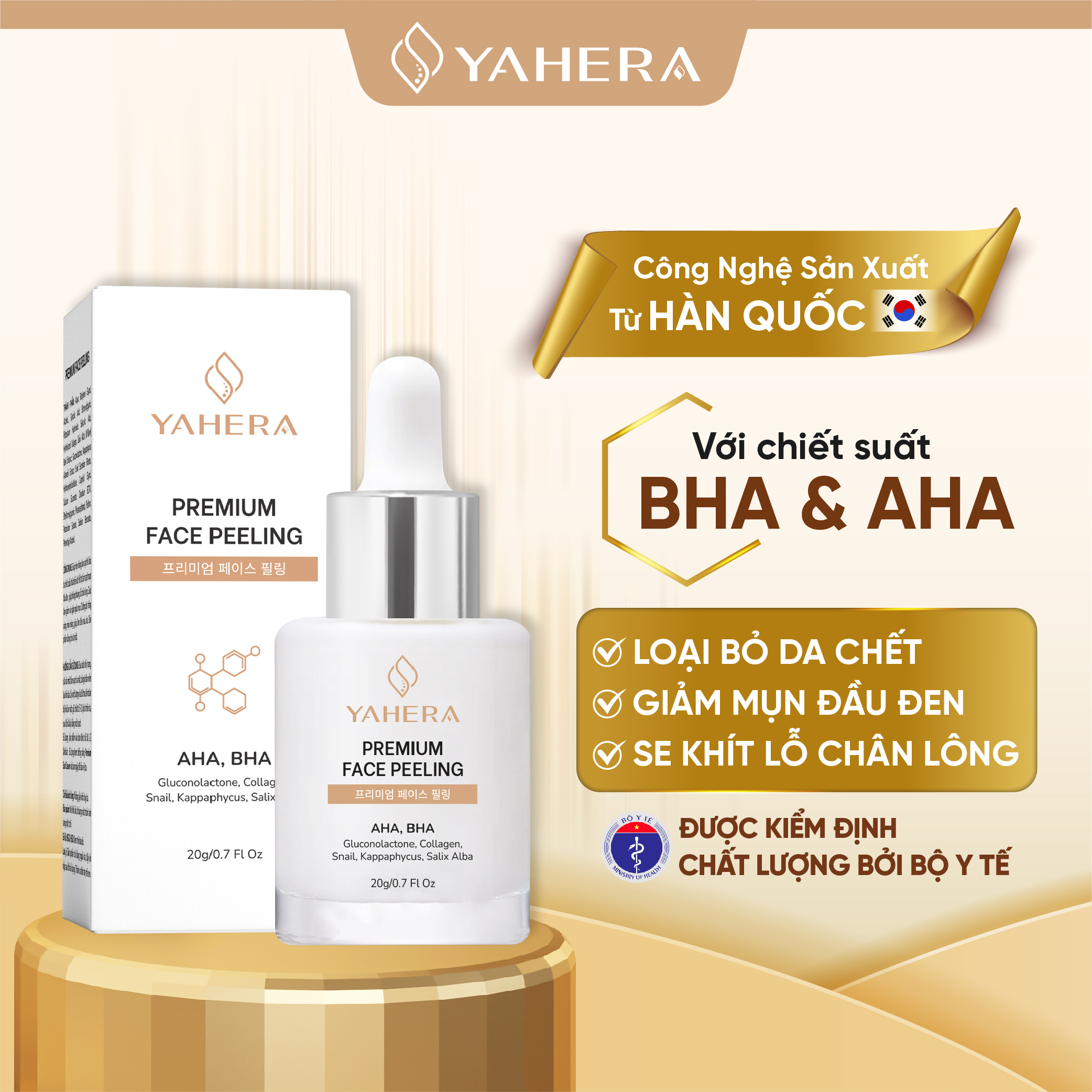 Tẩy tế bào chết hóa học cao cấp YAHERA Premium Face Peeling BHA2% AHA7% loại bỏ tế bào chết mụn đầu đen se khít lỗ chân lông 20g