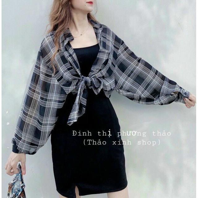 SÉT ĐẦM BODY 2 DÂY VÀ ÁO KHOÁC CA RÔ CÁ TÍNH TRẺ TRUNG