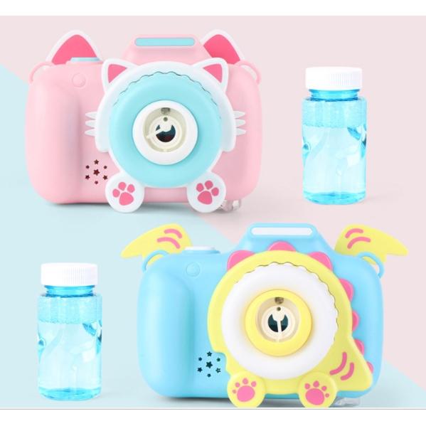Đồ chơi Máy ảnh thổi bong bóng phát nhạc chạy pin, bắn bong bóng xà phòng có sẵn cho bé