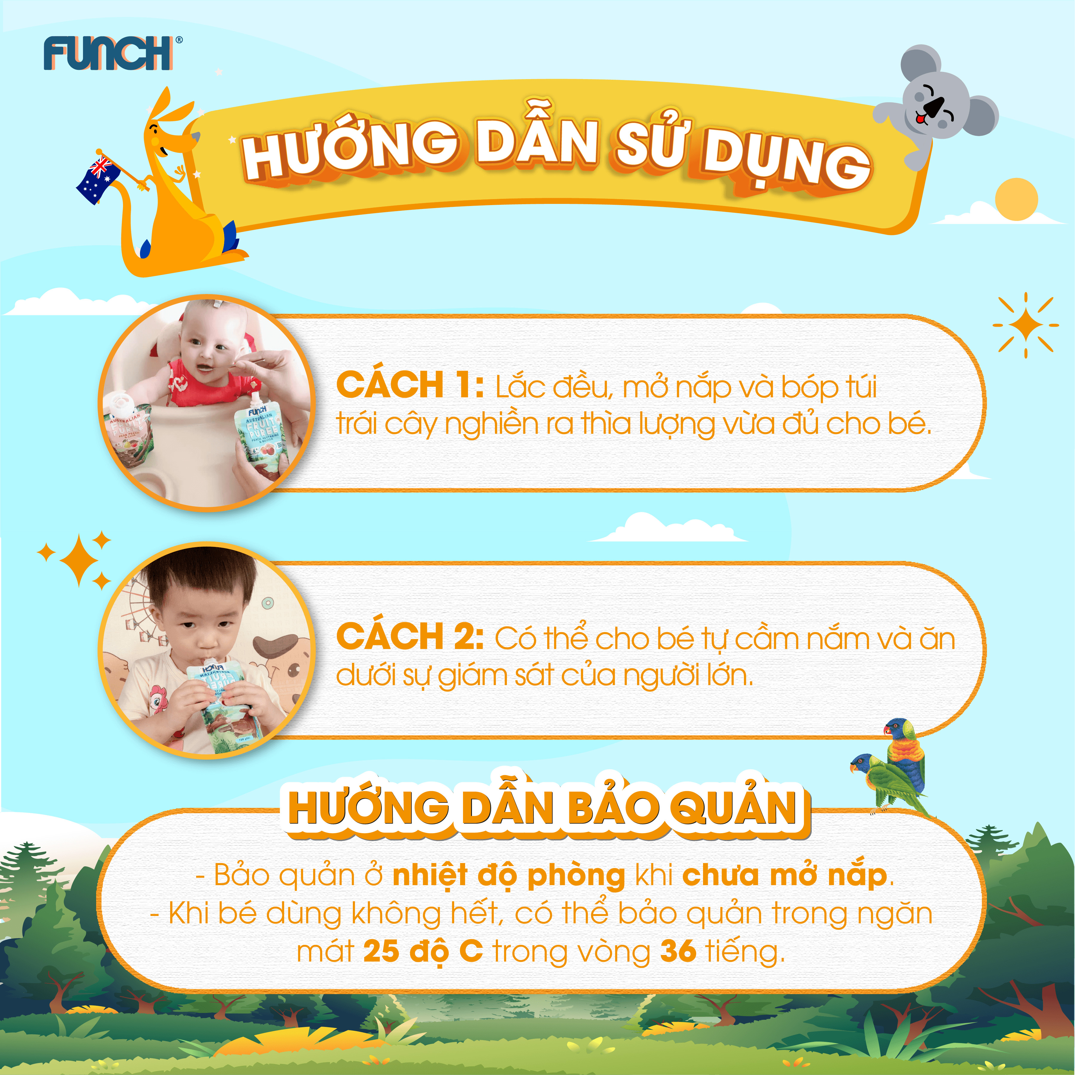 Combo 6 Gói Trái Cây Nghiền Mix Hạt Dinh Dưỡng Cho Bé Ăn Dặm Từ 6 Tháng FUNCH Tặng 1 Gói 120g