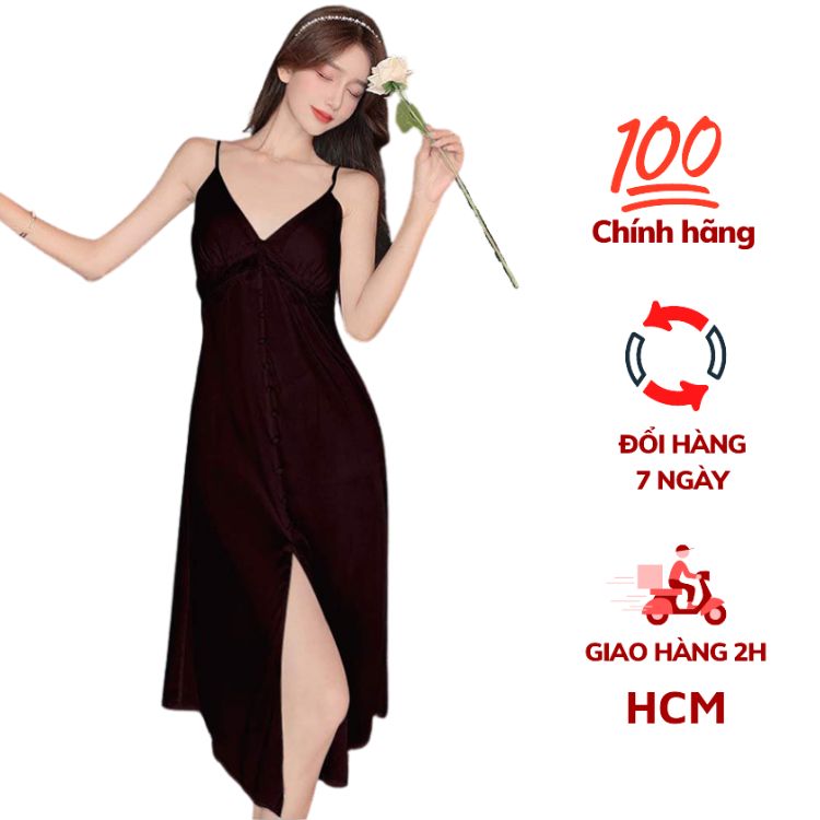 Váy ngủ nữ, váy 2 dây lụa mềm quyến rũ VILADY - V123 màu đen huyền bí, thiết kế siêu sang, chất liệu lụa Pháp cao cấp