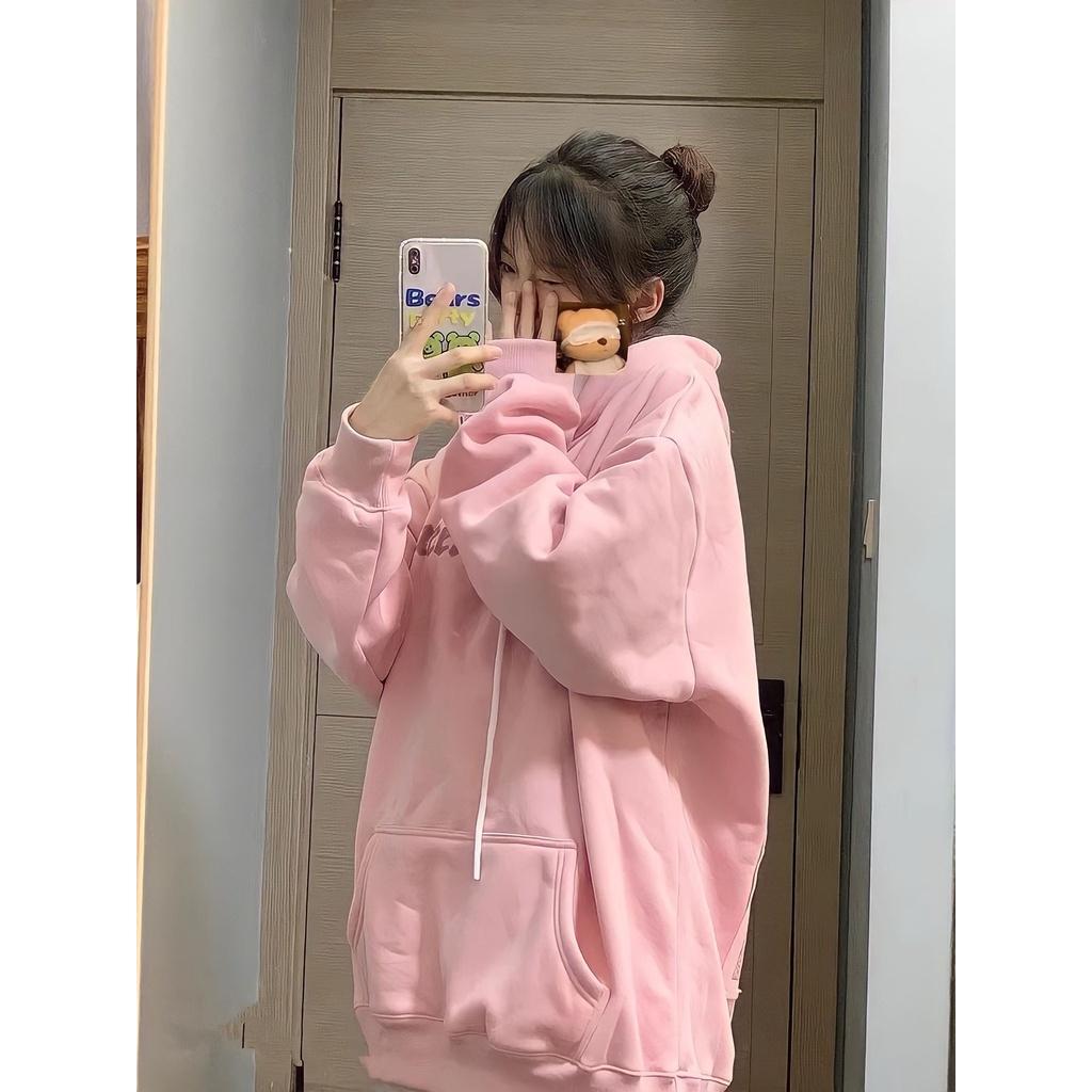Áo Hoodie Nỉ Hồng GREENGUN Dáng Rộng In Chữ Mũ Trùm