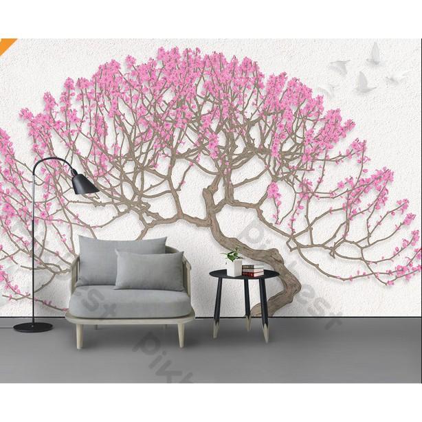 Tranh dán tường Hoa đào sang trọng thanh lịch, tranh dán tường 3d hiện đại MS816524