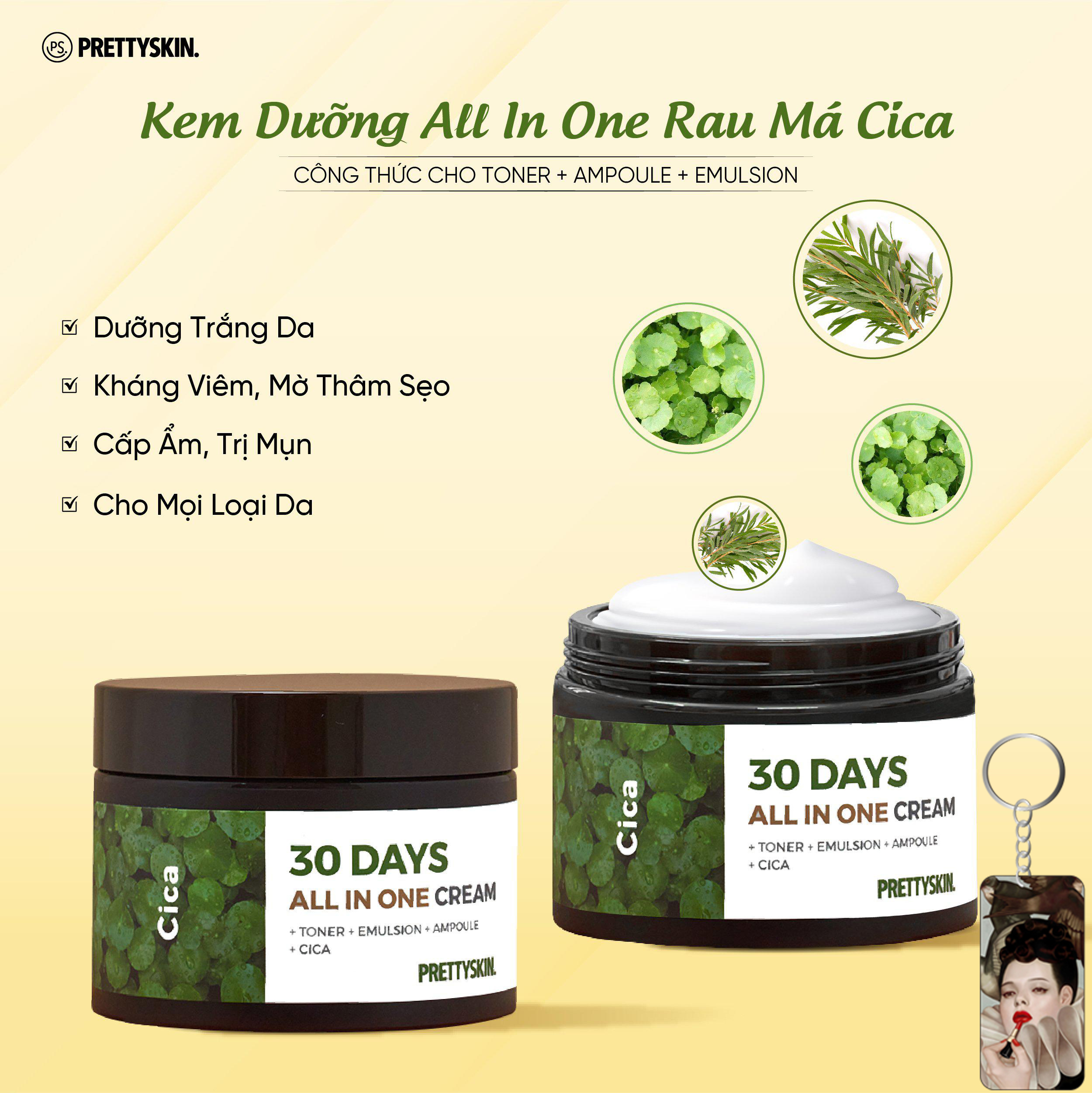 Kem Dưỡng Da Ngăn Ngừa Lão Hóa, Dưỡng Trắng, Trẻ Hóa Làn Da Pretty Skin 30 Days All In One Cream 100ml