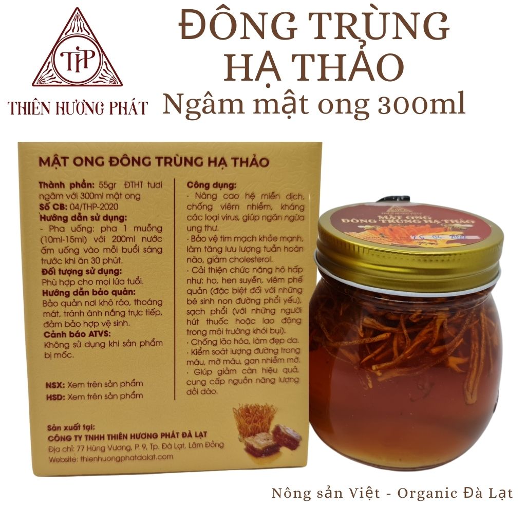 Mật ong Đông Trùng Hạ Thảo thượng hạng (hũ thuỷ tinh cao cấp 300 ml) - Thiên Hương Phát Đà Lạt