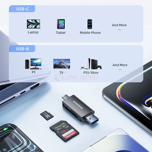 Cổng chuyển đổi Innostyle OTG NexaLink USB-C &amp; USB-A to SD/TF Card Reader CA-ST3 - Hàng chính hãng