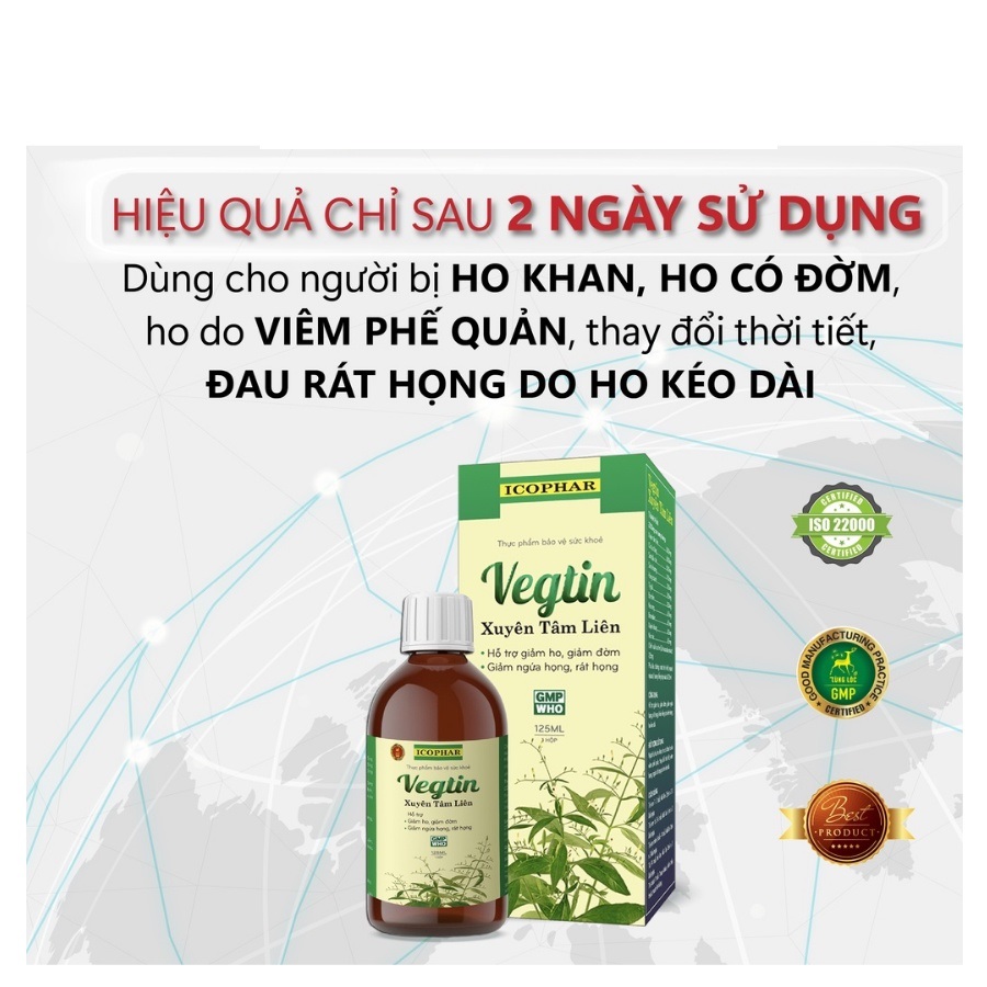 Hình ảnh Vegtin Xuyên Tâm Liên ICOPHAR - Hỗ Trợ Giảm Ho, Long Đờm, Ngứa Rát Họng - Hộp 125ml