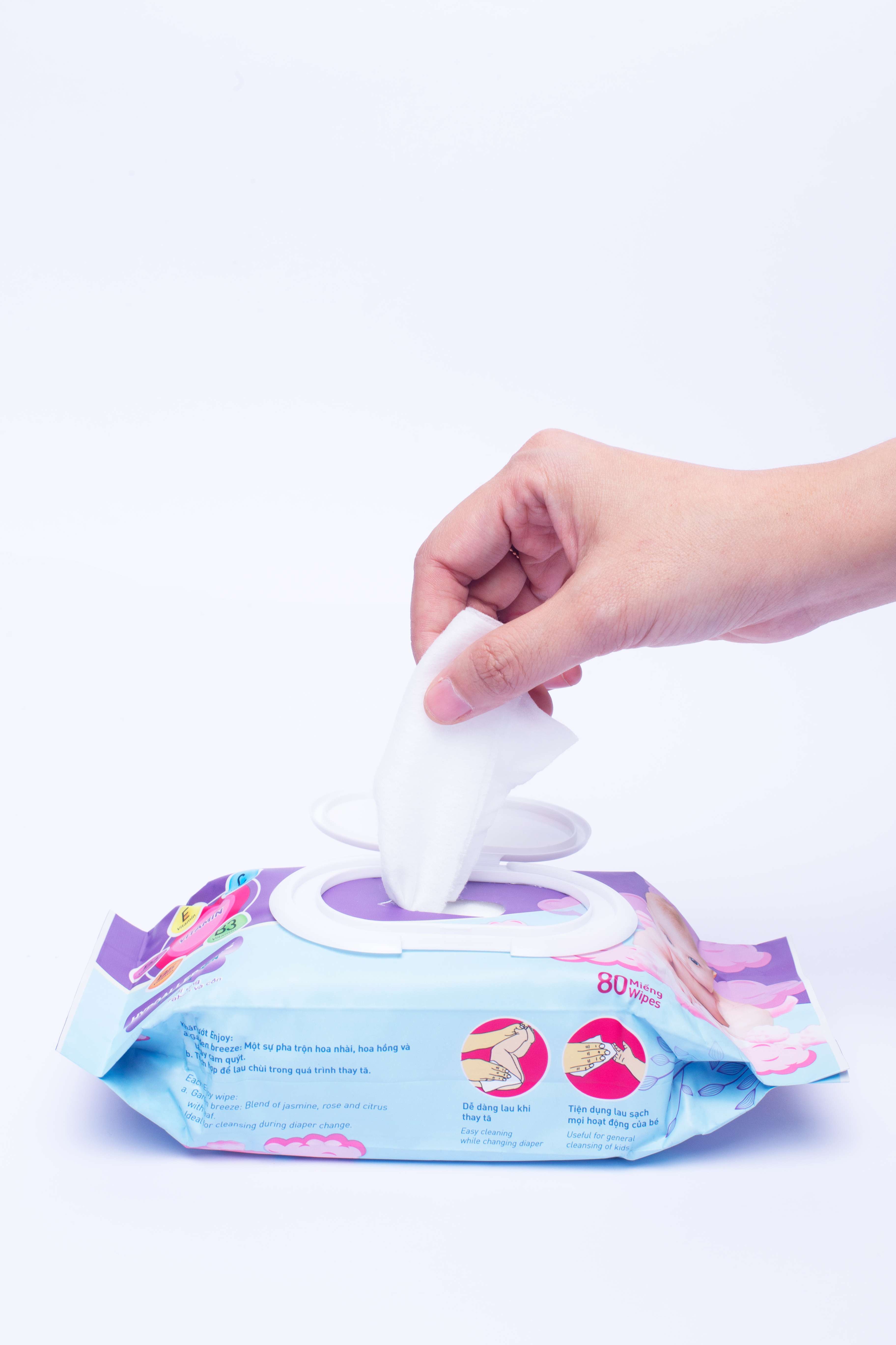 COMBO 3 Gói Khăn ướt em bé ENJOY mềm mại, dưỡng ẩm, tiện dụng, đạt chuẩn sức khỏe SGS - Gói 80 tờ