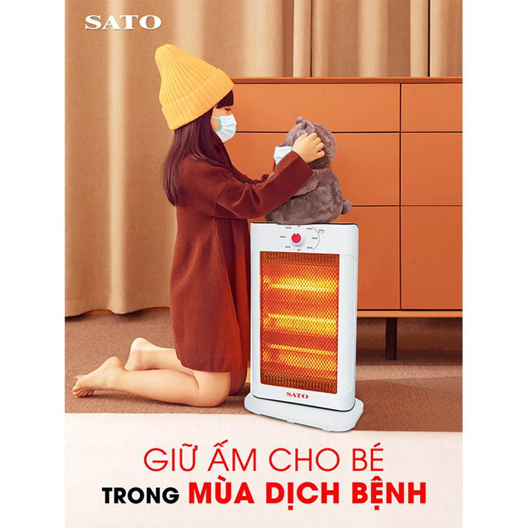 Quạt sưởi 3 bóng SATO ST-QS3B, 3 chế độ nhiệt, tự ngắt khi nghiêng đổ, 3 bóng hồng ngoại - Hàng chính hãng