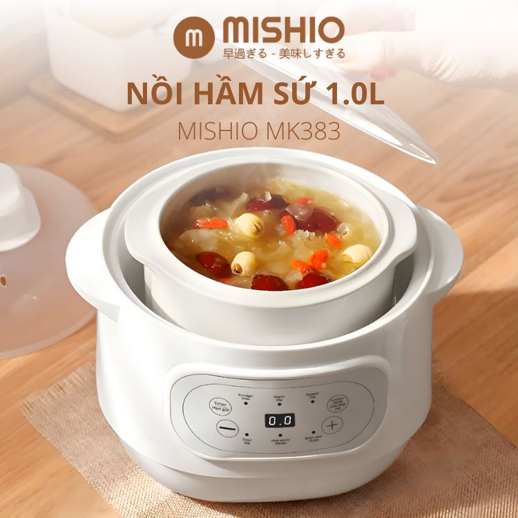 Nồi nấu cháo chưng yến 1 Lít Mishio MK383 - Hàng chính hãng