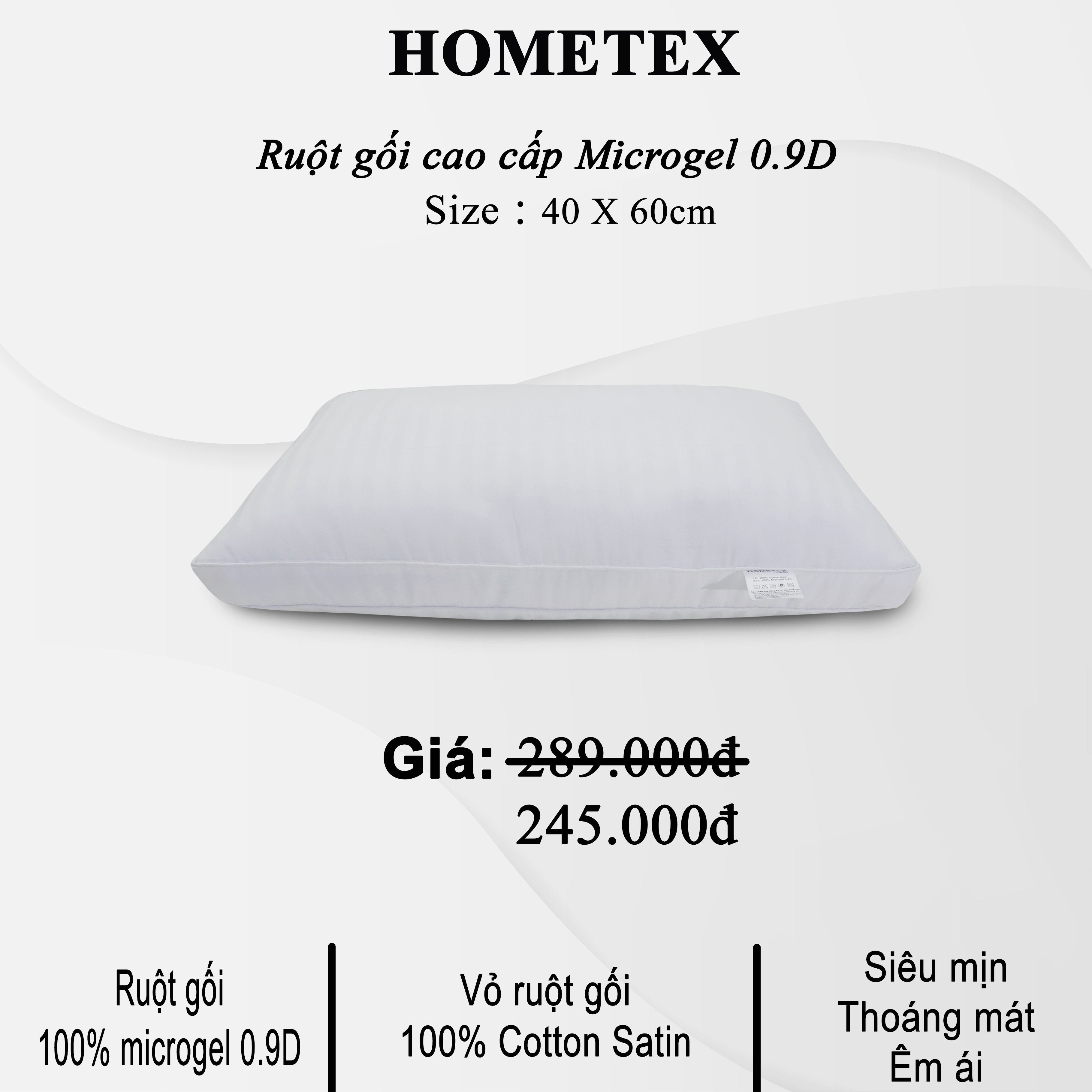 Ruột gối cao cấp Microgel size 40x60cm Hometex chính hãng hai viền siêu mềm