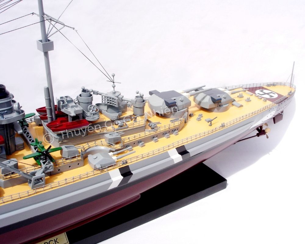 Mô Hình Thuyền Gỗ Phong Thủy Dạng Thuyền Chiến BISMARCK Chính Hãng Hàng Xuất Khẩu Chất Lượng Cao