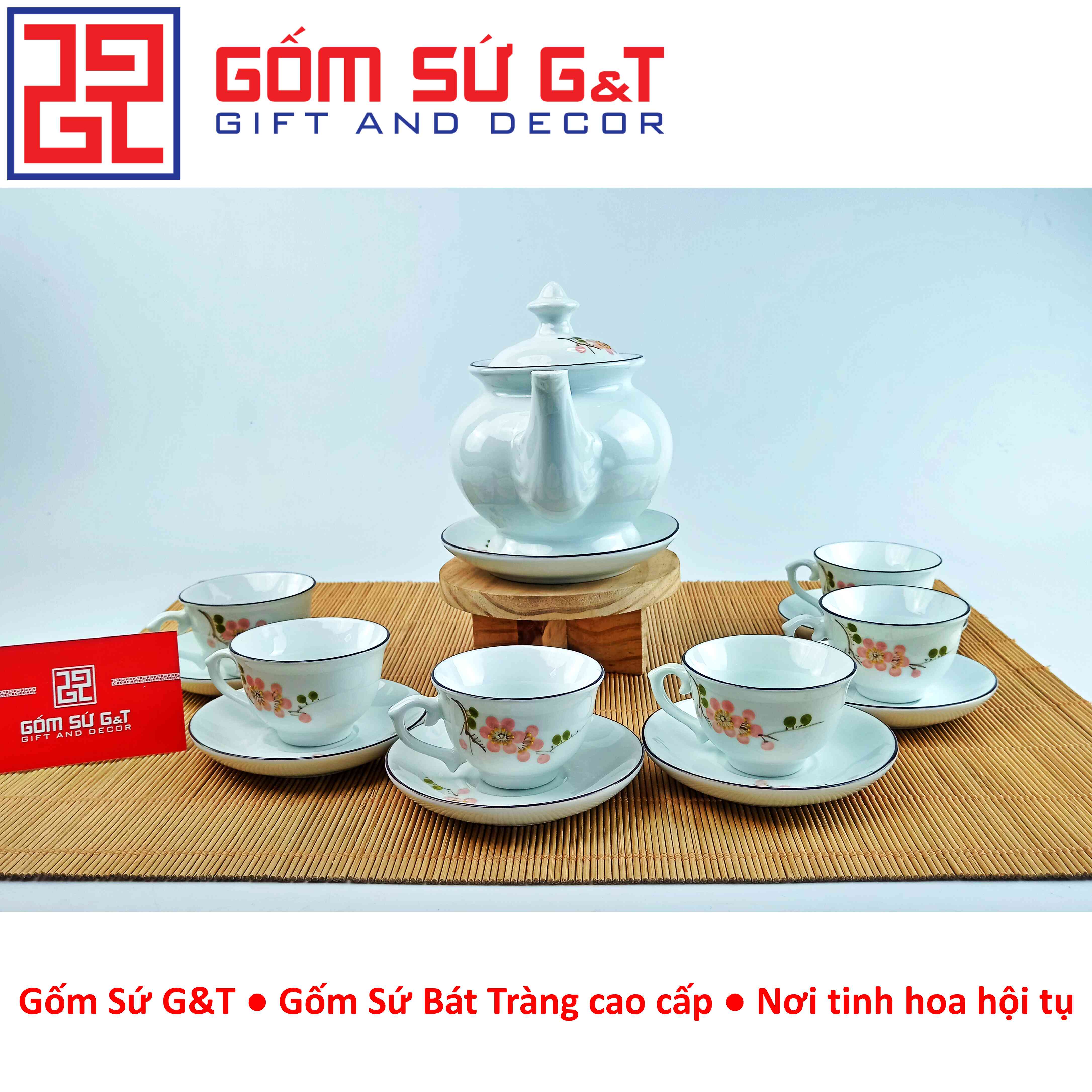 Bộ trà cát tường vẽ hoa đào đỏ Gốm Sứ G&amp;T