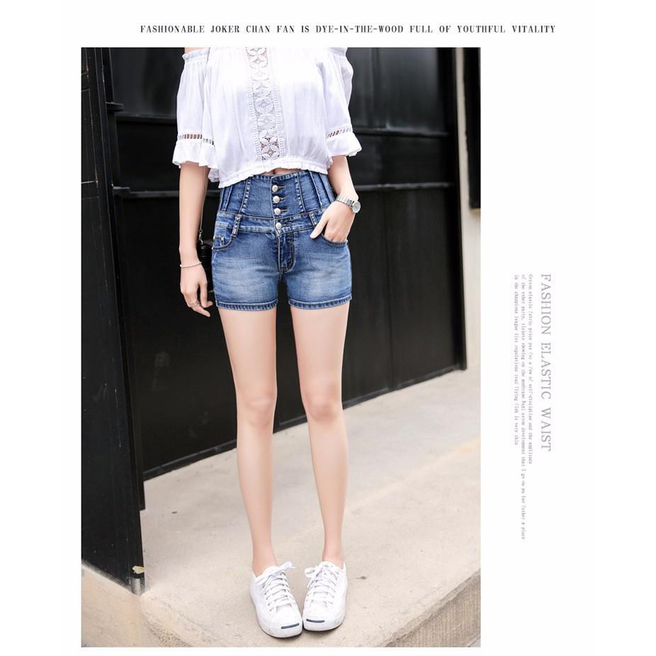 quần shorts Jean cạp cao phong cách