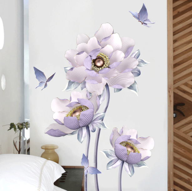 Decal trang trí tường - Hoa mẫu đơn Tím nhạt tao nhã