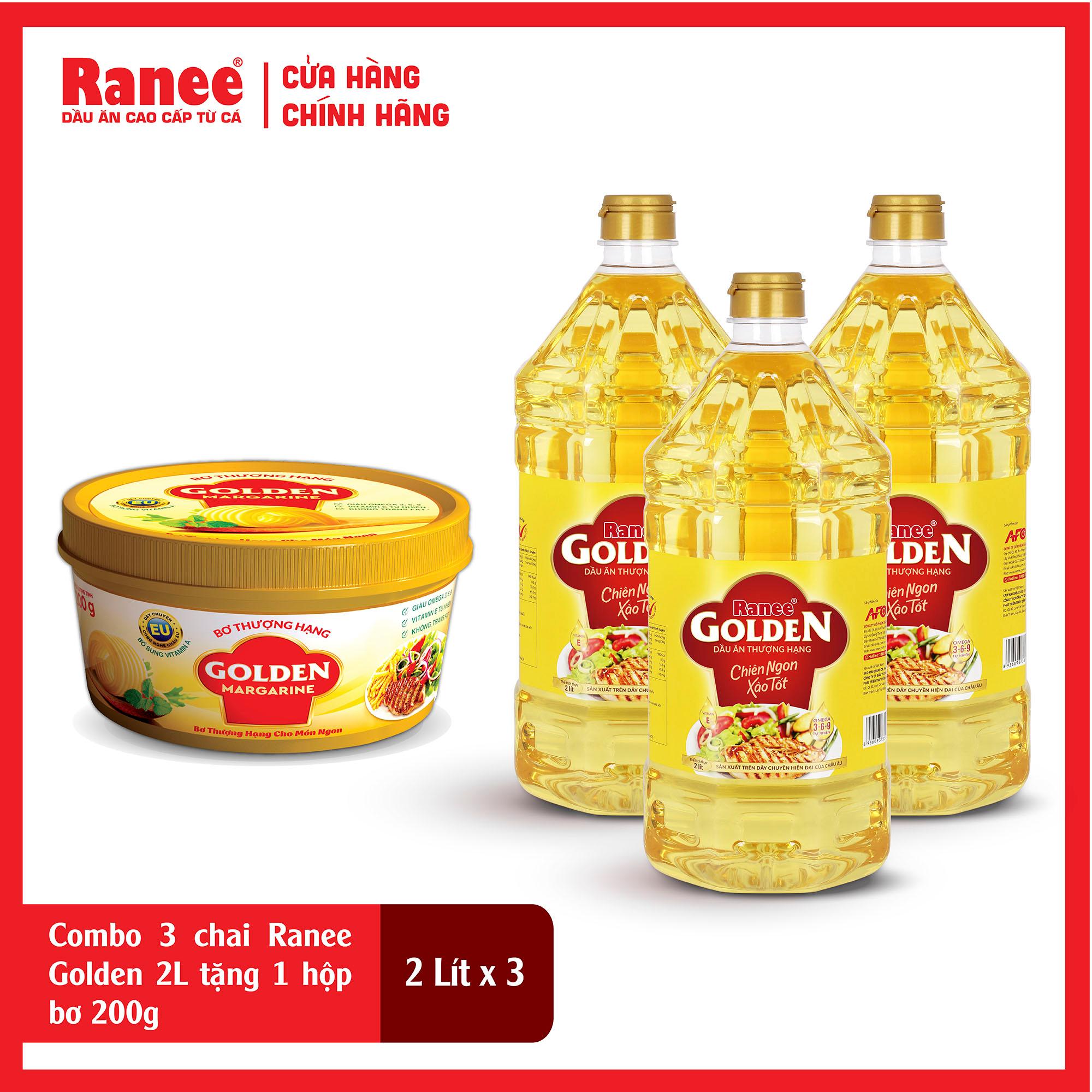 Combo 3 chai dầu ăn Ranee Golden 2 lít tặng bơ 200g