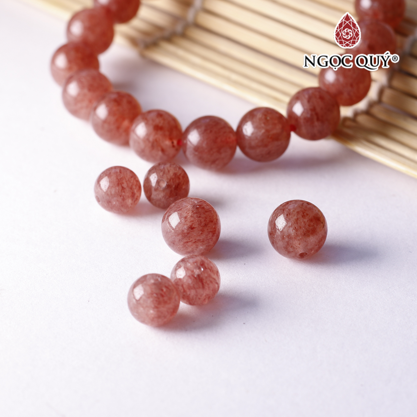 Hạt lẻ đá thạch anh dâu đỏ đậm loại A - Ngọc Quý Gemstones