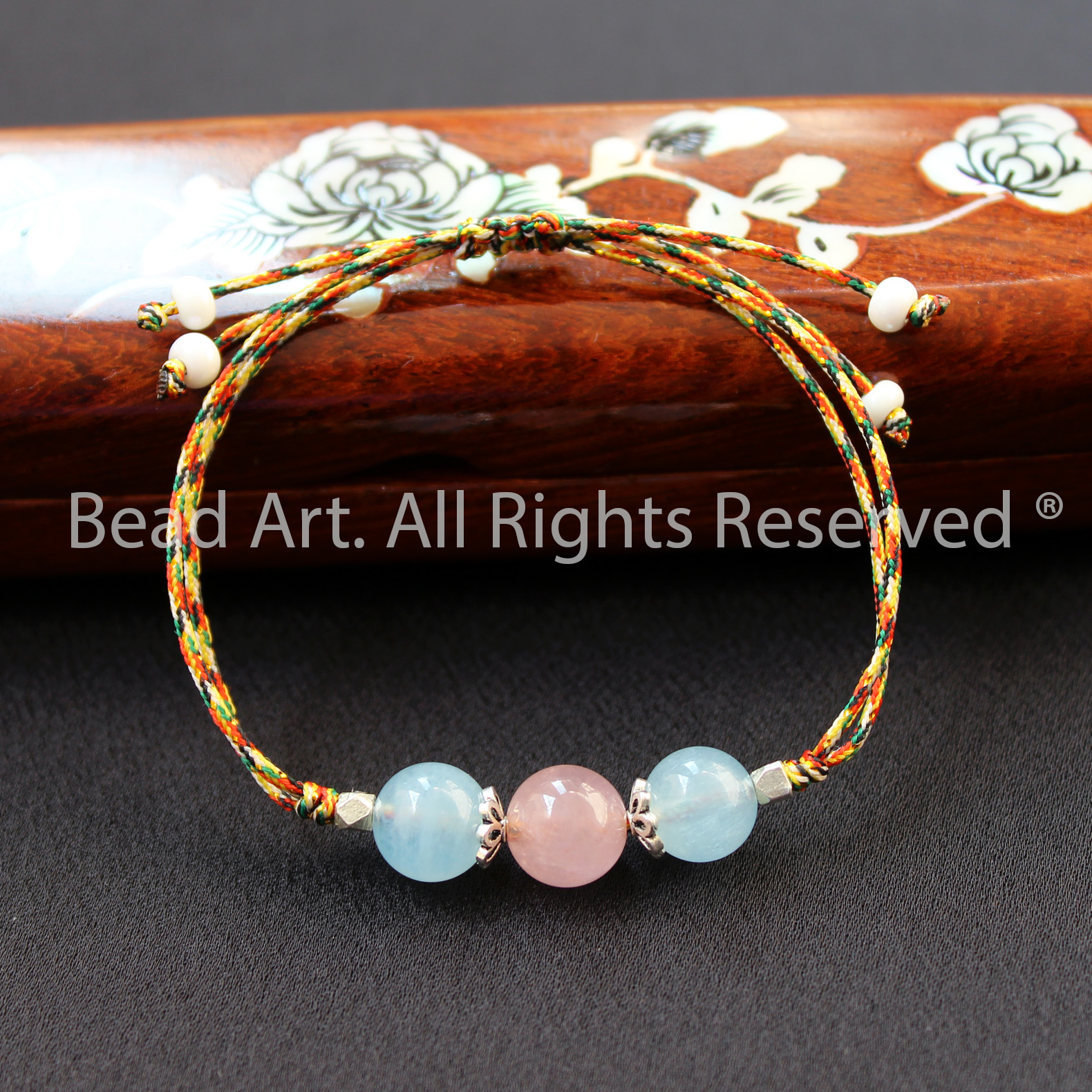 Vòng Tay Dây Ngũ Sắc Đá Aquamarine Và Thạch Anh Hồng Thiên Nhiên Và Bạc 925, Mệnh Mộc, Vòng Tay Phong Thuỷ - Bead Art