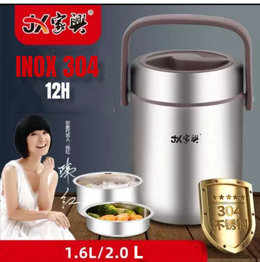 Cặp lồng cơm, hộp cơm giữ nhiệt văn phòng chất liệu inox JX 304 cao cấp, cặp lồng cà men 3 tầng, nắp chống tràn, 5 lớp giữ nhiệt tốt