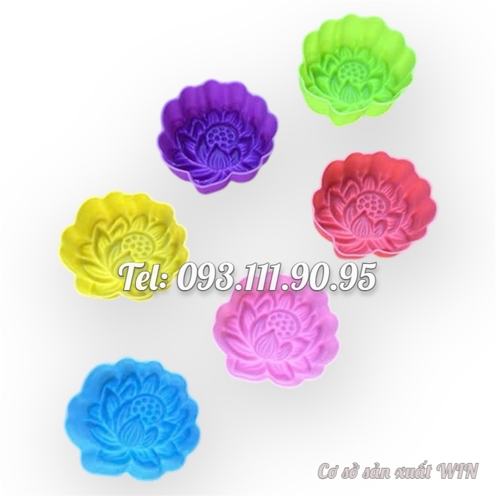 Bộ 10 khuôn silicon 3 lớp làm bánh, rau câu, bánh bông lan, bánh da lợn hình hoa sen nở – Mã số 1168