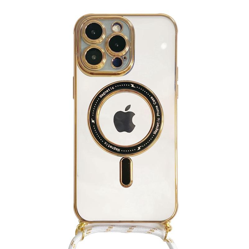Ưu đãi đặc biệt đơn giản và trong suốt cho iPhone13/14promax mạ điện hút từ tính dây buộc chéo Apple 12 vỏ điện thoại di động thủy triều