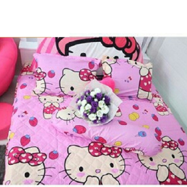 Set 3 món ga gối Poly cotton Kitty hồng dâu PL2 kèm 1 vỏ gối ôm