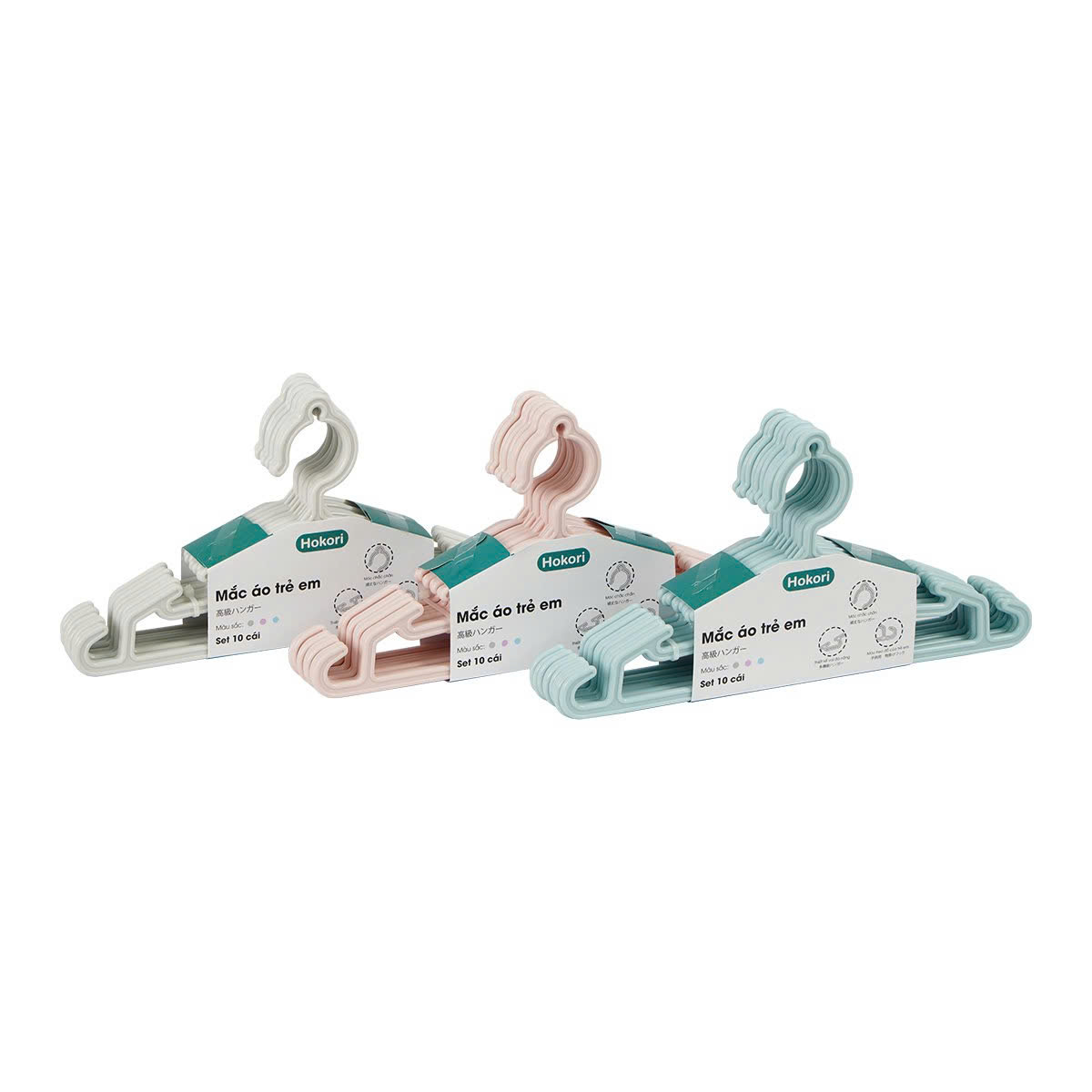 Sét 10 móc treo quần áo trẻ em , người lớn hokori chất liệu nhựa PP nguyên sinh an toàn tiện lợi - Hàng chính hãng