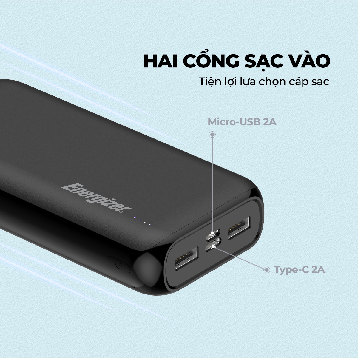 Sạc dự phòng Energizer 20,000mAh /3.7V Li-Polymer UE20010BK - Hàng chính hãng bảo hành 2 năm 1 dổi 1