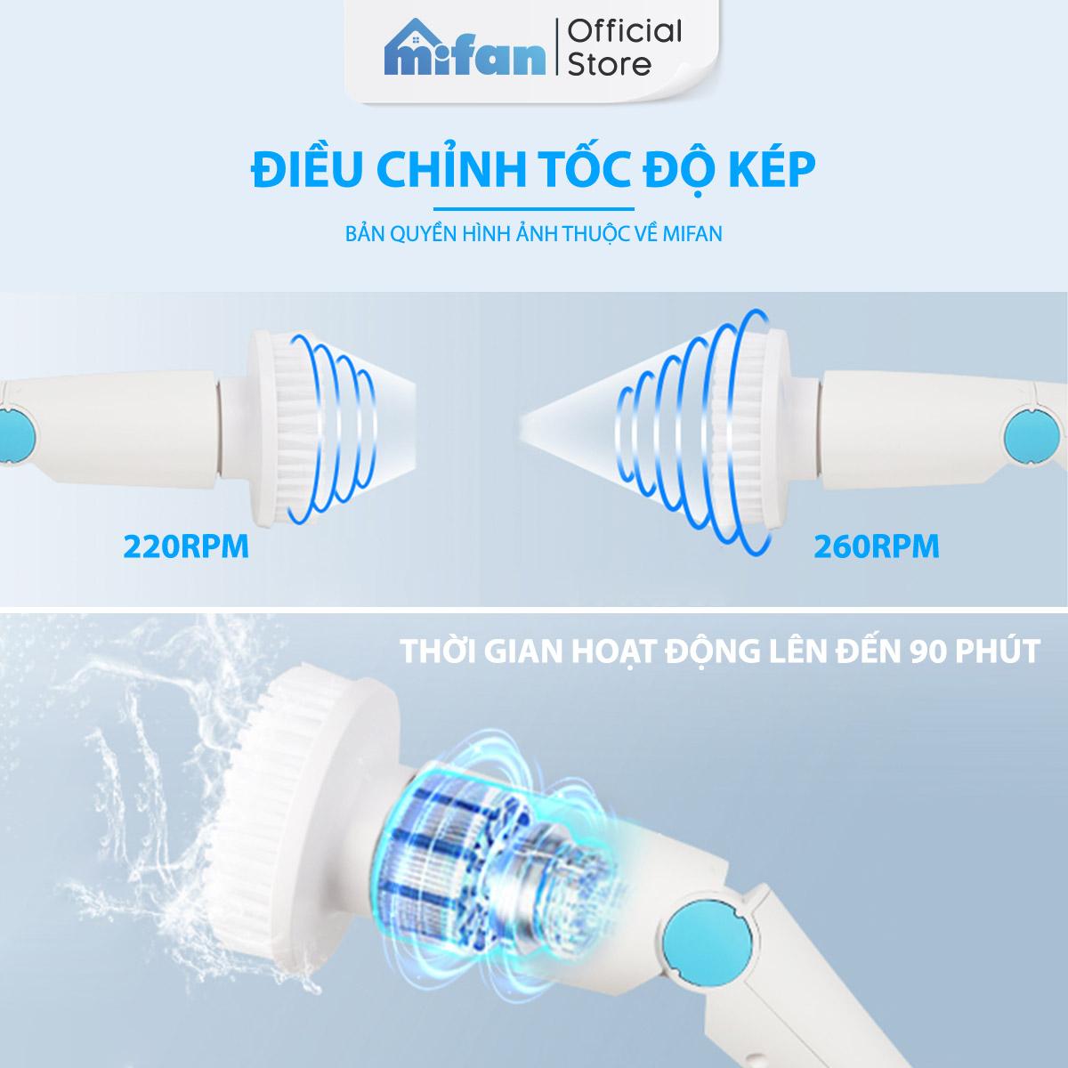 Chổi Cọ Điện Đa Năng Mifan C3 - Công suất 84W, Chống nước IPX7, Pin sạc 2000mAh, Kèm 7 đầu chổi - Bảo hành 12 tháng