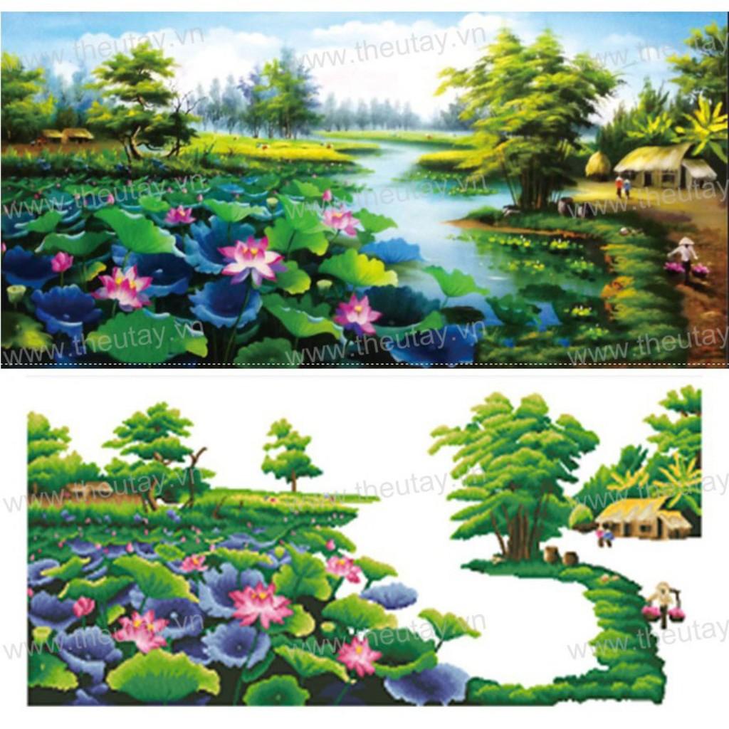 Tranh đính đá đầm sen LV024