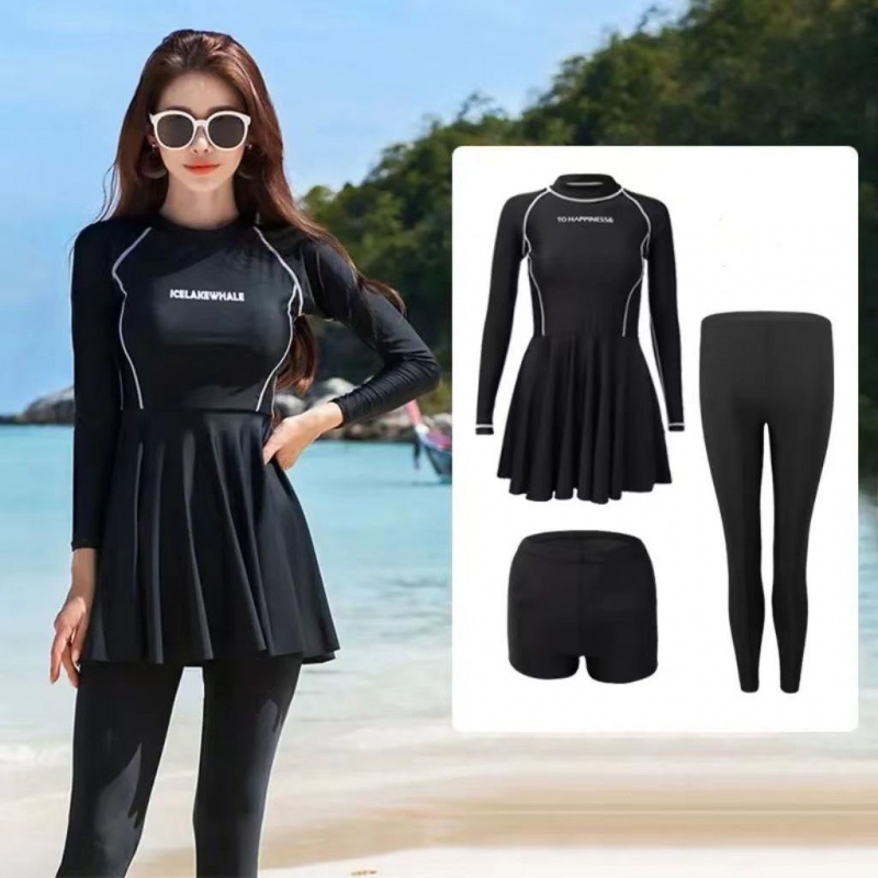 Đồ bơi nữ dáng váy đi biển kín đáo tay dài quần dàichống nắng có đệm ngực