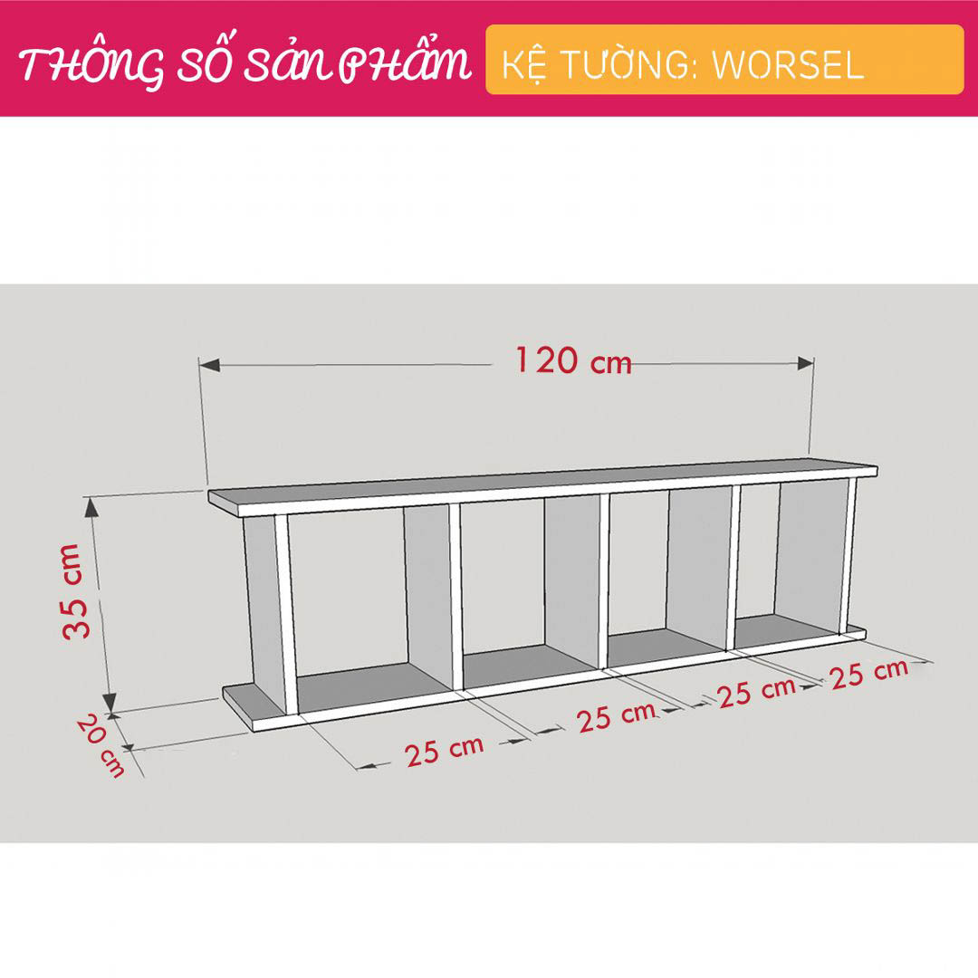Giá sách treo tường gỗ MDF cao cấp SMLIFE Worsel