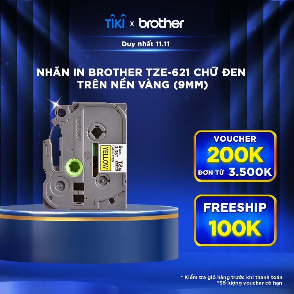 Nhãn In Tiêu Chuẩn TZE Brother Tze-621 Chữ Đen Trên Nền Vàng (9mm) - Hàng chính hãng