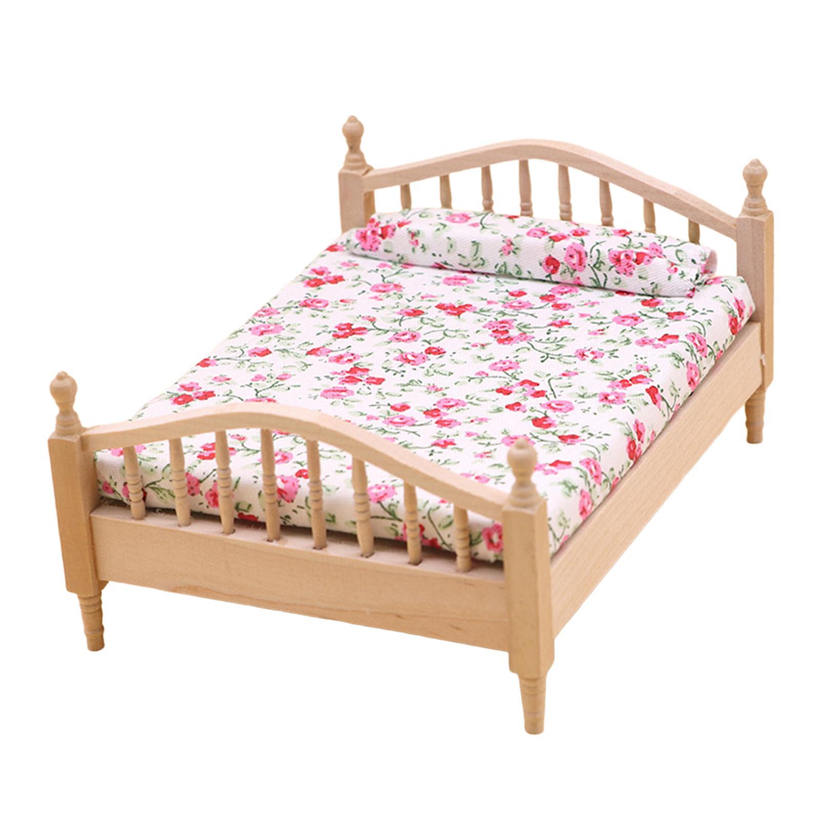 2x Dollhouse Miniature Bed Single Bed Model DIY Scene Model