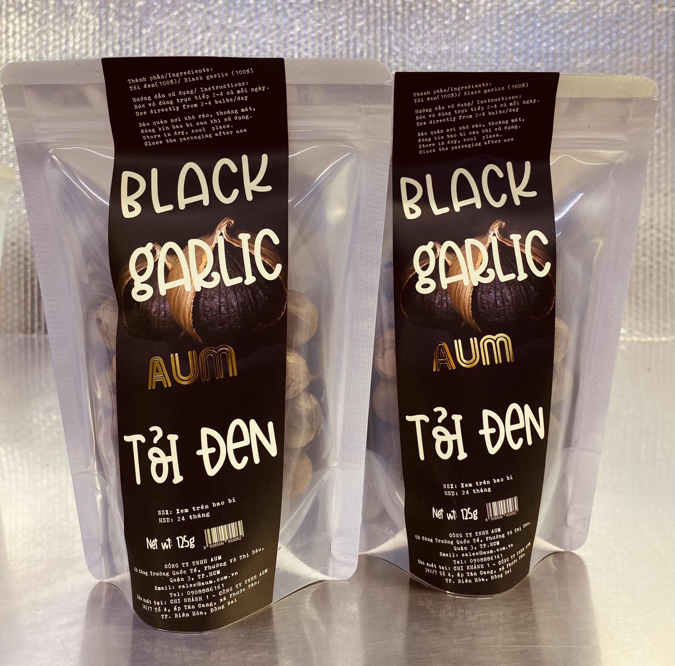 Combo 2 Thực Phẩm Chức Năng Tỏi Đen Nguyên Vỏ Túi Nhôm Black Garlic AUM (125g)