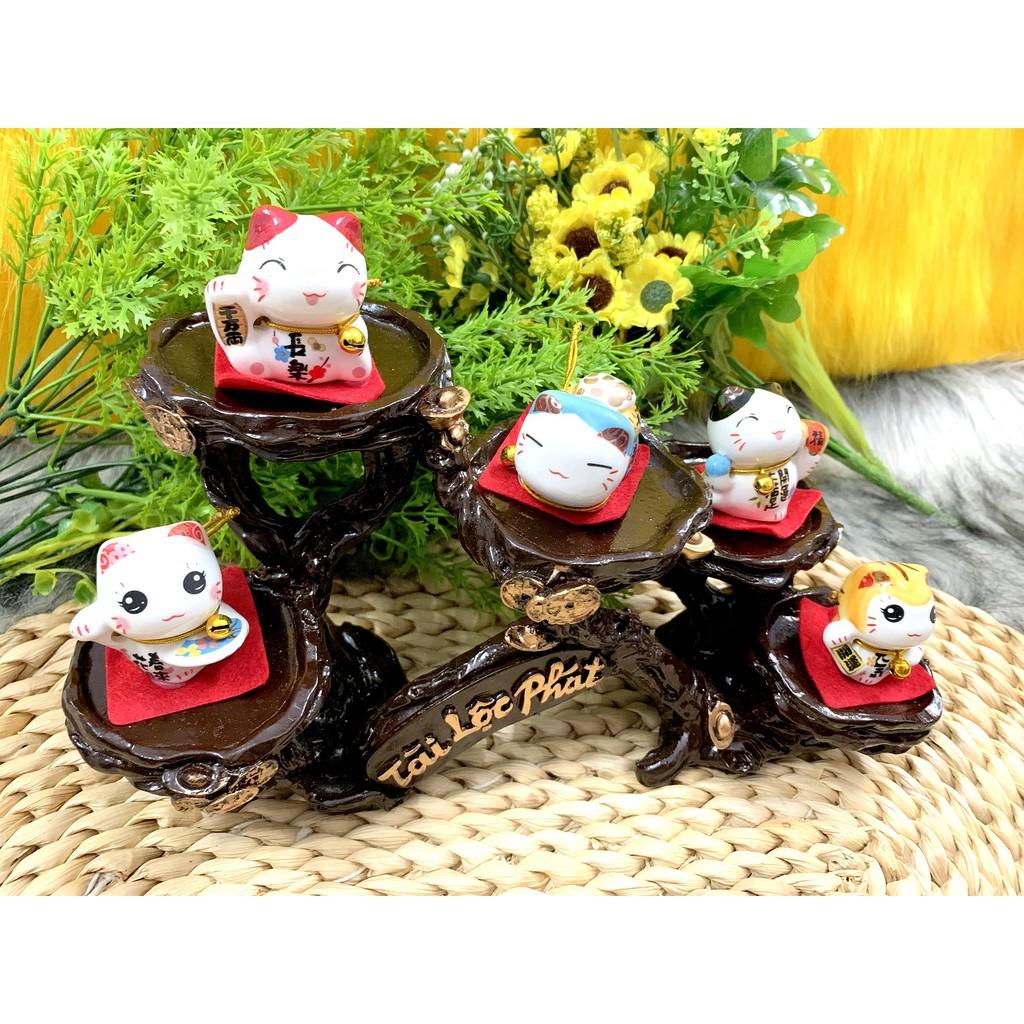 Tượng Mèo Sứ Nằm Thần Tài Maneki Neko và đế Tài Lộc Phát ( Việt Nhật )