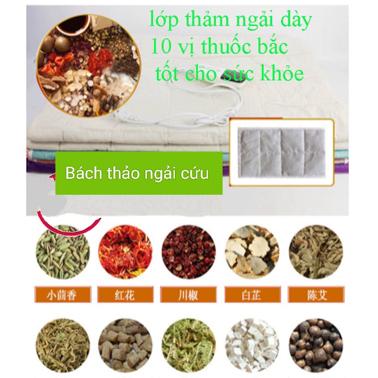 ( XỊN THƠM) Thảm ngải cứu đông y Trung hoa logo bàn tay cao cấp.Đệm sưởi ngải cứu giảm đau mỏi lưng, cổ vai gáy, mất ngủ