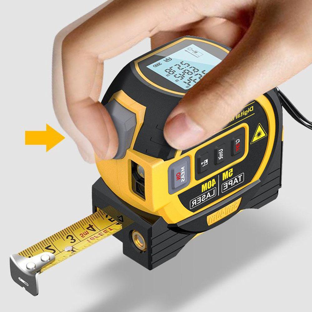 3in1 Laser Rangefinder 5m Tape Measure Ruler LCD Display with Backlight Distance Meter Building Measurement Device Area Volumes Surveying Equipment