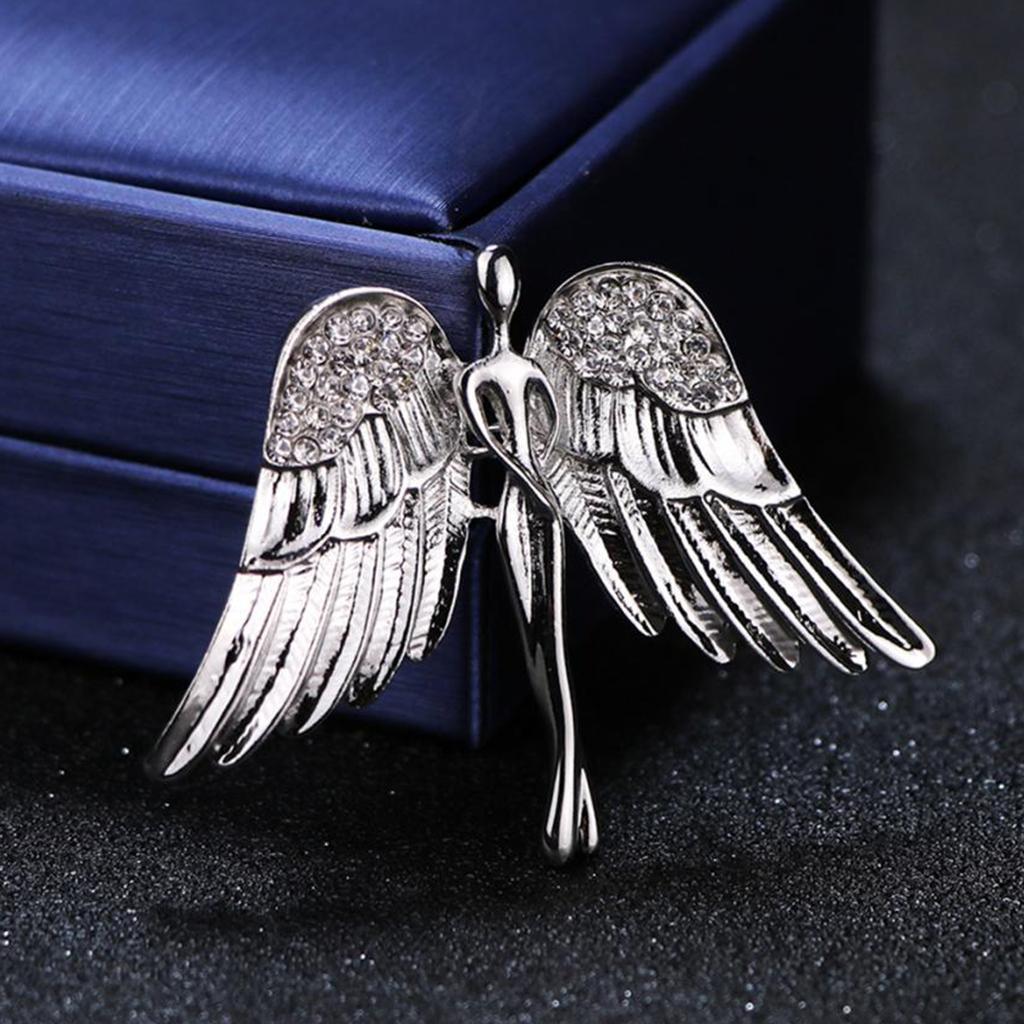 2X Fashion Angel Wings Brooch Charming Crystal Brooch Pin for Men Women Silver