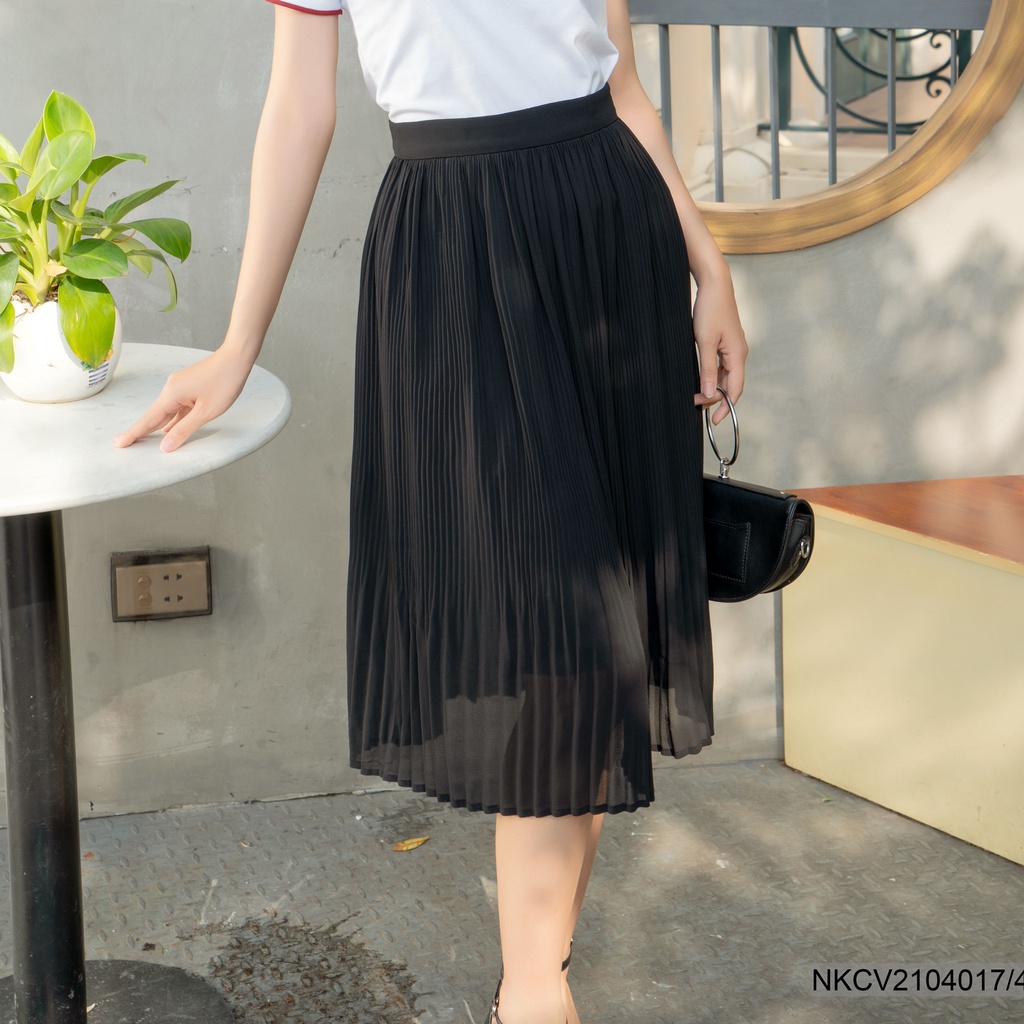 Chân Váy Nữ Công Sở UK Fashion Xếp Ly Dáng Xoè Cạp Chun Đứng, Chất Chiffon Hai Lớp Mềm Mịn, Nhẹ Nhàng NKCV2104017