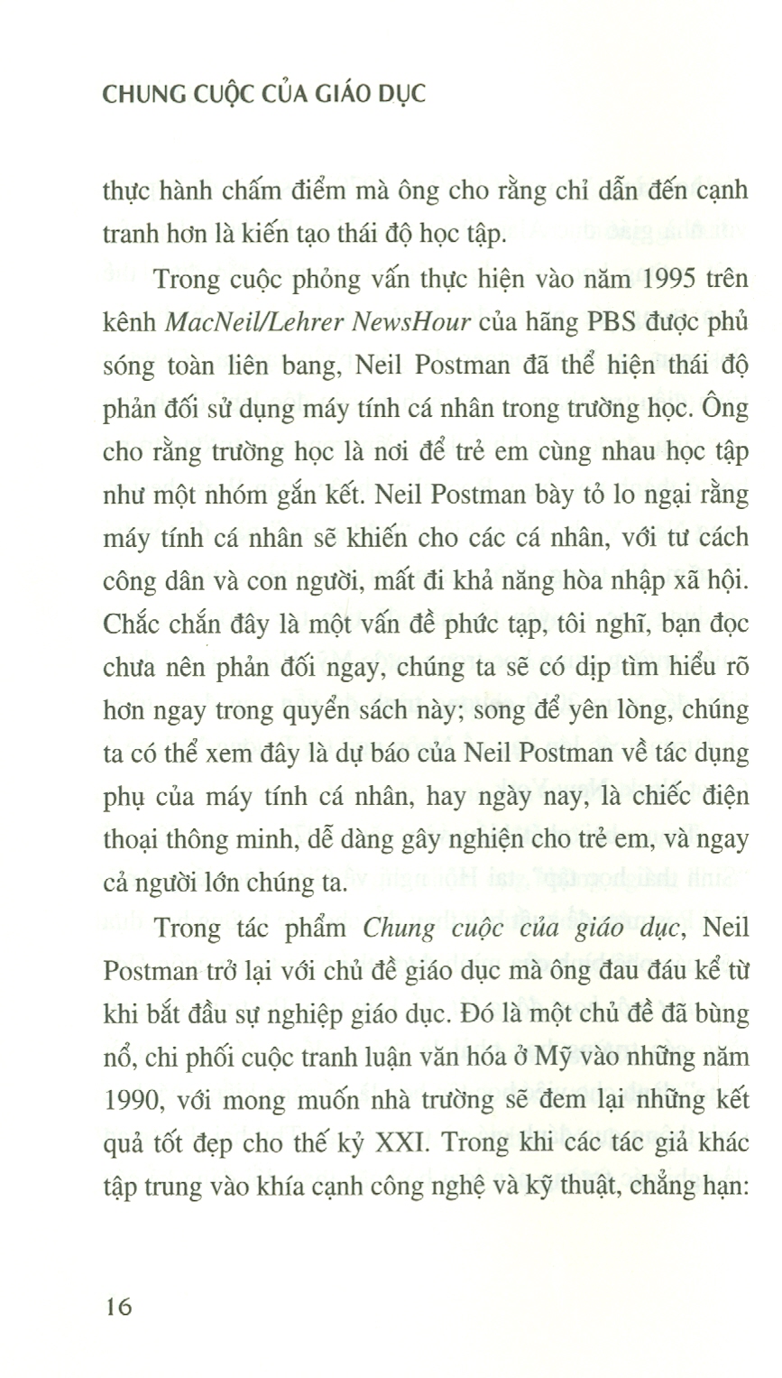 Chung CUộc Của Giáo Dục - Neil Postman - Nguyễn Quang Kính dịch - (bìa mềm)